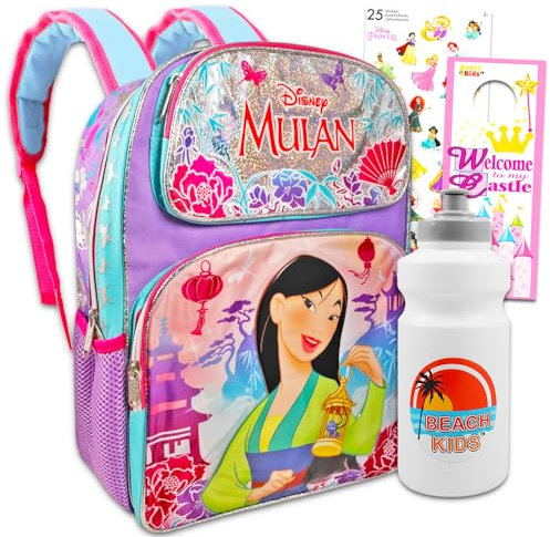 Mulan Backpack Set - Bundle with 16 Mulan Backpack Plus Water Bottle, Stickers, More | Disney Mulan Backpack Toddler Girls, Mulan Backpack, Mulan Backpack Set