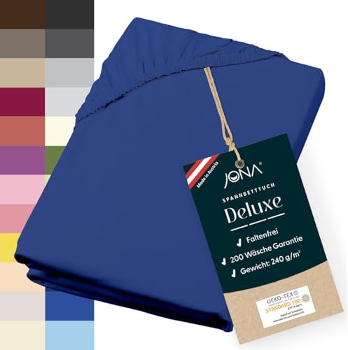 JONA SLEEP® Deluxe Spannbettlaken, Spannbettlaken in Hotelqualität - 240 g/m² - 150 Wäschen Garantie | Made in Austria (Marine, 180-200 x 200-220 cm)