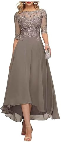 Teelange Kleider für die Brautmutter Ballkleid 3/4-Ärmel Formelle Abendkleider aus Chiffon in A-Linie für Frauen
