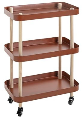 HAKU Möbel Beistelltisch auf Rollen, Natur, rot (Korallenrot), Massivholz, Metall - Maße: B 50 x H 76 x T 30 cm, Style: Modern