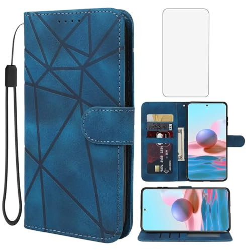 Wanyuexes Coque pour Redmi Note 10/Redmi Note 10S/Note 11SE 4G/Poco M5S Verre Trempé, [Housse en Cuir PU Premium] [Pochette de Portefeuille] Étui de Protection pour Xiaomi Redmi Note 10S Bleu