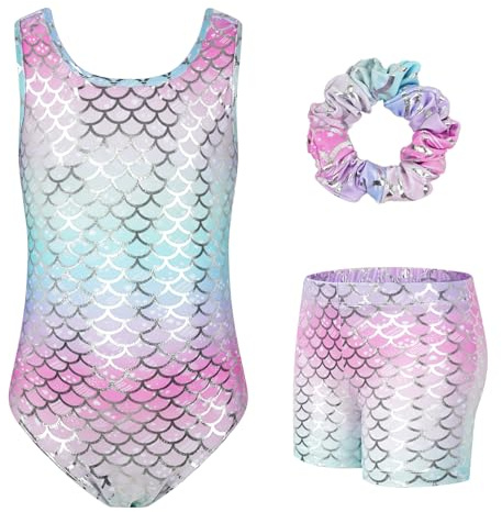 JiAmy Turnanzug Mädchen, Gymnastikanzug Mädchen Kinder Glitzer Gymnastik Turnanzug Leotard mit Strasssteine Set für 3-12 Jahre