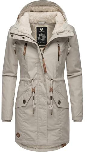 Ragwear Damen Mantel lange warme Winterjacke mit Teddyfell-Kapuze Elsie Intl Zinc24 Gr. S