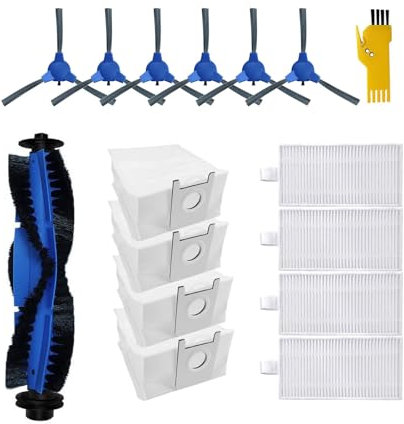 aotengou Kit de Accesorios de Recambio para Robot Aspirador Cecotec Conga 2290 Ultra & Titanium 15 Paquetes 1 Cepillo Principal, 4 Filtros, 6 Cepillos Laterales, 4 Bolsas de Polvo