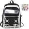 Boyigog Niedliche Cartoon Charaktere 3D Schultasche für Mädchen mit Cartoon-Schlüsselanhänger und 51 Cartoon Muster Aufkleber, Lovely Cartoon Student Schulranzen für Kinder Teens (Black-Pink)