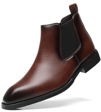 SANNAX Herren Chelsea Stiefel Boots Stiefeletten Business Formelle Mokassins Abendschuhe Formal(EU42.5,Braun)