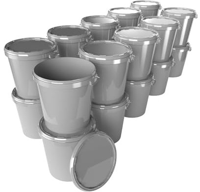 20 Eimer mit Deckel 30 Liter Made in Germany - lebensmittelecht, stabil, luftdicht - Vorratseimer für Aufbewahrung von Lebensmittel, Büromaterial, Kinderzimmer, Haushalt, Werkstatt, Gastronomie Grau