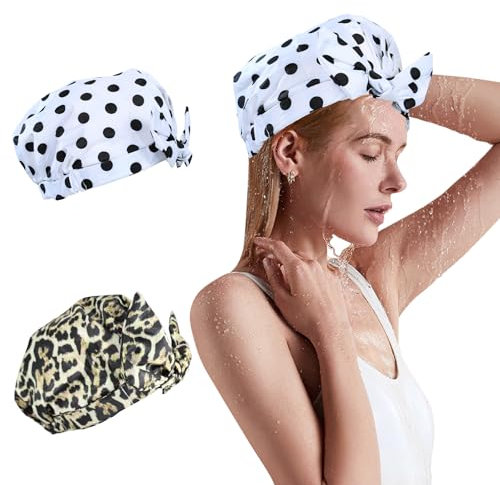 Umimiss 2PCS Shower Cap-Shower Caps,Waterproof Shower Cap,Reusable Shower Cap,Large Shower Cap Unique Design for Long Short Hair Cap Curly Hair,Caps Elastic Hem Turban Shower Bath Caps for Women Girls