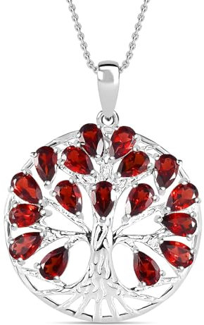 TJC Garnet Tree Of Life Pendant Necklace for Women in 925 Sterling Silver Size 20 Inches with Lobster Clasp with Prong Setting January Birthstone Metal Wt. 5.6 Grams