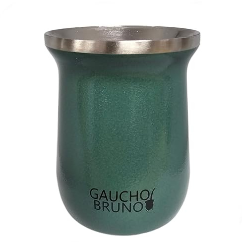 Gaucho Bruno - Mate industrial de acero inoxidable para beber yerba mate | Fácil de limpiar | Cómodo de sostener | Mantiene el calor durante más tiempo, verde arrugado