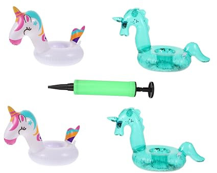 Alasum 4 posavasos inflables de unicornio, posavasos para exteriores, juguetes para exteriores, portavasos, portavasos, inflables, para exteriores, juguetes, fiestas, PVC, reutilizables