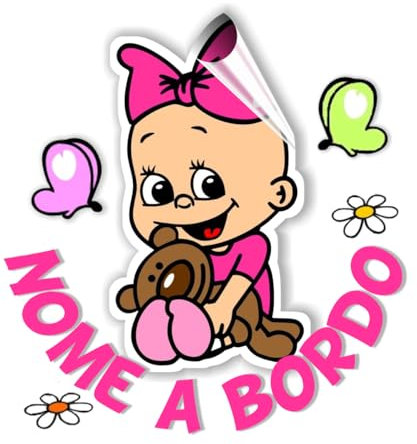 STICKEREDO Bimbo bimba bebè bambino bambina a bordo adesivo auto macchina personalizzato con qualsiasi nome colorato, baby on board. APPLICAZIONE ESTERNO AUTO
