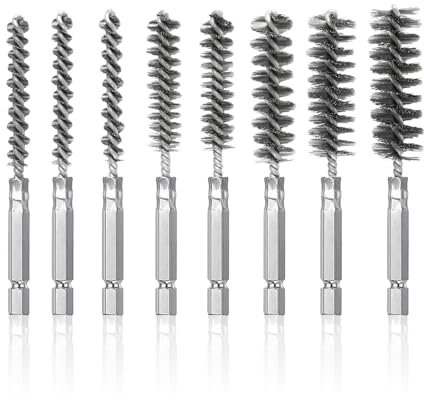 8 Pcs Wire Bore Brush Set, Stainless Steel Brushes for Cleaning, with 1/4 inch Hex Shank Handle for Power Drill Washing Polishing Tools