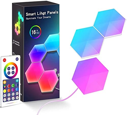 3pcs Pannello LED esagonale Lampada da parete, Smart Music Sync Deco Modulari RGB Lights App & Controllo telecomando, Gaming Setup Neon Deco Appliques per Home Decor Bar, Festa, Sale Gaming (3pcs (B))