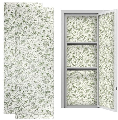 NICENEEDED 2 Stück Grüne Magnetische Spind Tapete 12 x 36 Zoll Trimmbare Kaninchen Schließfach Tapeten Abnehmbare Schmetterling Schließfach