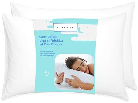 Falconieri Set di 2 Cuscini 40x60 Guanciali per Letto Morbidi e Confortevoli Ideali per Dormire Cuscino per Letto Matrimoniale e Singolo Antiacaro Lavabili in Lavatrice 100% Made in Italy
