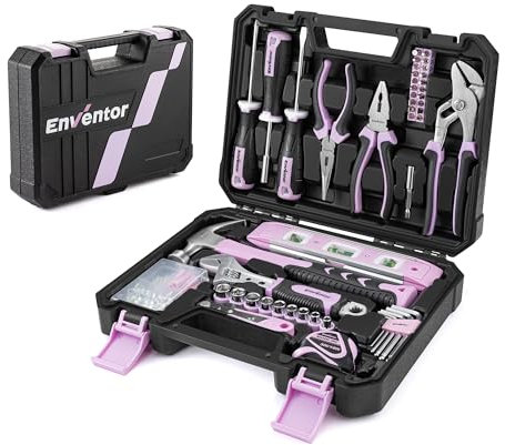 ENVENTOR Kleiner Werkzeugkoffer für Frauen, Haushalts Werkzeug-Set, Werkzeugkasten Rosa, Universal Komplett mit Werkzeuge Handwerkzeug, Werkzeugkiste Bestückt 158-tlg, für Haushalt DIY