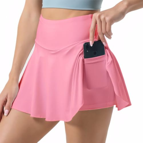 Neteson Tennisrock Damen mit Hose Taschen Hosenrock Golf Sport Rock Skort | Tennis Rock Plissiert Tenniskleid Falten Laufrock Mini für Fitness Running