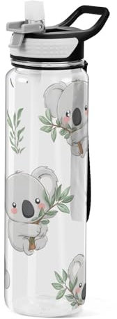 Süße Koala-Sport-Wasserflasche, 1 l, auslaufsicheres Design, BPA-frei, Tritan-Kunststoff-Trinkflasche für Schule, Büro, Fitnessstudio, Radfahren