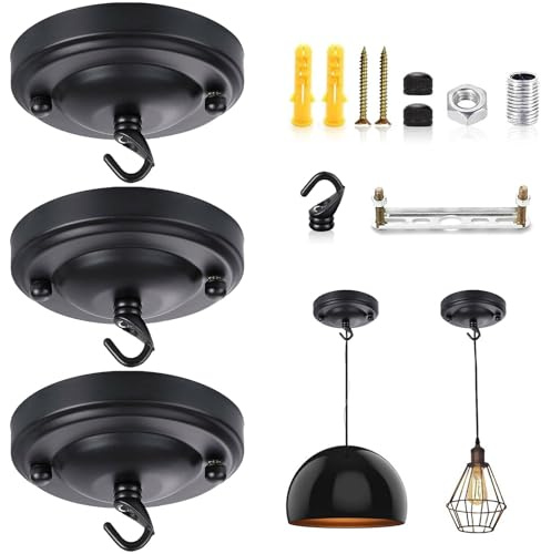 YiTePeDo Gancio Soffitto 3 Pezzi Nero - Gancio da Soffitto Resistente fino a 10kg, Gancio per Lampadario e Decorazioni, Montaggio a Soffitto Facile e Sicuro
