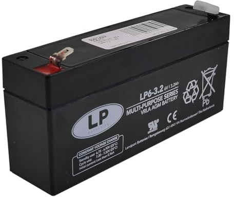 LP Batteries LP6-3.2 6V 3.2Ah Sealed Lead Acid Battery – AGM VRLA Maintenance Free Rechargeable Backup for Access Control Panels (T1 Terminal)