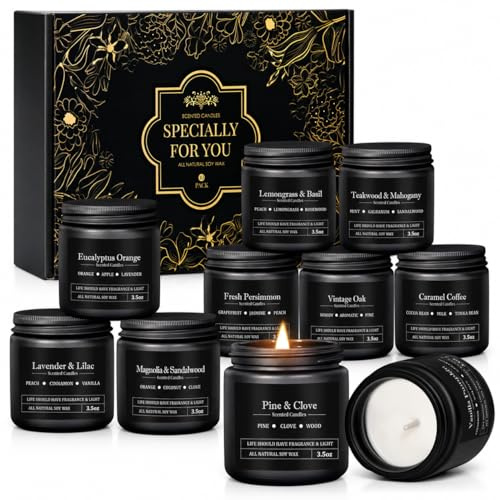 Geschenke für Männer – Duftkerzen im Glas Set mit 10 Düften, Sojawachs Kerzen Geschenkset für Papa, Freund, Ehemann, Bruder, Sohn, Geburtstag, Weihnachten, Vatertag