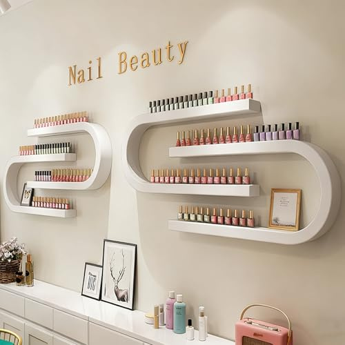 FUYAO Nagellackregal Wandregal U-Förmig Nagellackständer Metall U-Förmig, 2/4/6stück Nagellack Regal Wandregal Ätherische Öle Organizer Für Zuhause Spa Nagelstudio Geschäft (White, 4pcs)