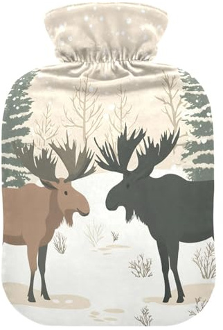 Winter Elch Wärmflaschen mit Samtbezug Wärmbeutel für Fußbettwärmer Schmerzlinderung klein