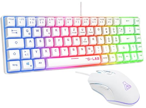 The G-Lab Combo Hydrogen - Set Gaming-Tastatur und Maus Weiß QWERTZ DE | Gaming-Tastatur + Gaming-Maus, RGB, Kompaktformat, Weiß, Kompatibel PC/PS4/PS5