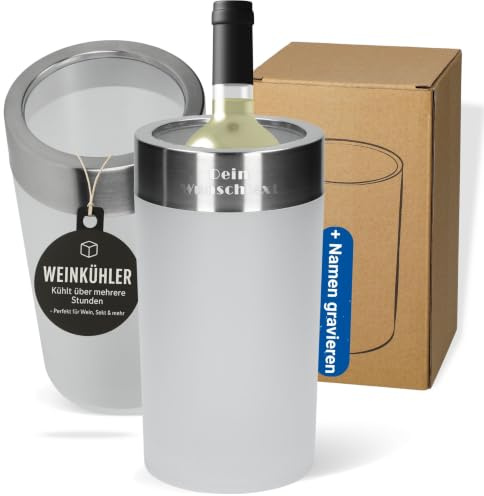 Personalisierter Flaschenkühler Ono Ø 13 cm doppelwandig isoliert in Silber | Getränke kühlen, Tischdeko elegant, Weinabend, individuelle Gravur, Geschenkidee, kalt halten, Party Zubehör, Hausbar