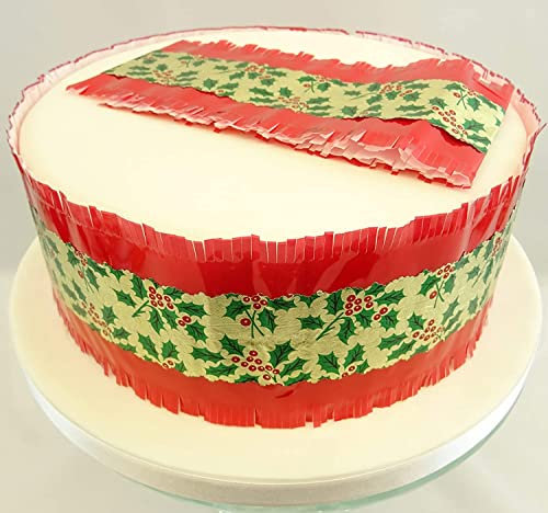 Traditional Christmas Cake Frill Red with Holly Leaf and Berry 2 metres 83 mm Depth