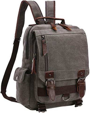Canvas Crossbody Bag Sling Bag Fahrrad Taschen Sling Rucksack Schulterrucksack with One Strap for Radfahren Wandern Camping (Grau-Reißverschluss Schultergurt)