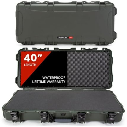 NANUK 985 Hard Case 40” with Wheels & Customizable Foam Insert, IP67 Waterproof & Crushproof, Rugged Construction for Ultimate Protection, Made in North America – Olive (39.7” x 17.3” x 6.6”)