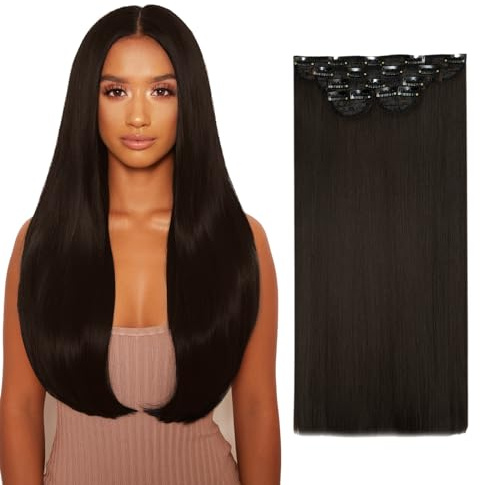 Lullabellz Super Thick Straight Clip In Hair Extensions 5-Piece, 22-Inch Length, Dark Brown