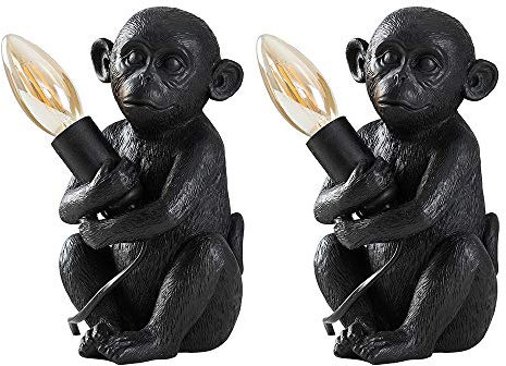 MiniSun | Modern Matt Black Painted Baby Monkey Design Table Lamps | Table Lamps, Home Décor & Improvement Essential | Set of 2