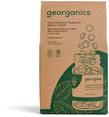 Georganics - Natürliche Zahnputztabletten – Natürlich Sprudelnde Zahn-Reinigungstabletten mit Kaolinerde - Vegan, ohne SLS, Tierversuche und Fluorid - Grüne Minze - 720 Tabletten