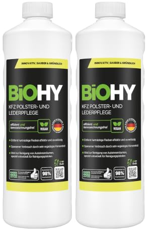 BiOHY Nettoyant cuir et habitacle de la voiture (2 x 1l Bouteille) | entretien de l'intérieur de la voiture | shampoing nettoyant | odeur agréable | Détachant pour sièges d'auto (KFZ Polster)