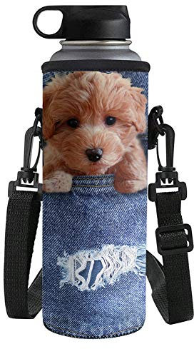 UOIMAG Trinkflaschenhalter mit niedlichem Teddybär-Motiv, Neopren, für Kinder und Erwachsene, mit Schultergurt, isoliert, für Outdoor-Sport, große Größe 1 l