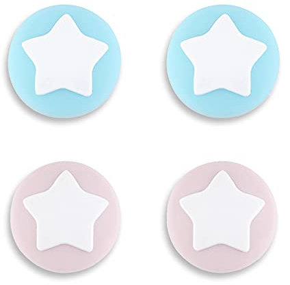 eXtremeRate PlayVital Agarres para el Pulgar para Nintendo Switch Joycon Lite Tapas de Joystick con Diseño de Estrella Thumb Grips de Silicona Tapas de Pulgar para Switch Lite joycons(Sakura+Azul)