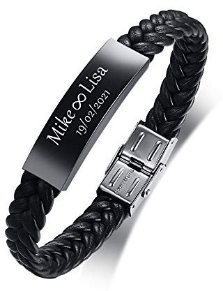 Armband Herren mit Gravur Vatertagsgeschenk für Papa - Personalisierte Geschenke Herren Armband Verstellbares Lederarmband Geburtstagsgeschenk für Ehemann Freund Bruder Opa