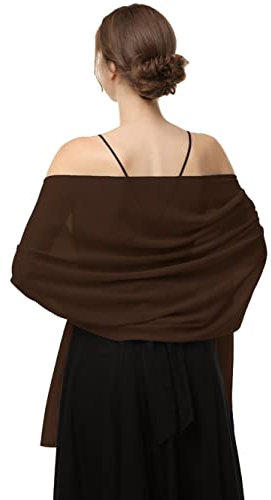 Baoqiya Damen-Schal und Tücher für Abendkleid, Chiffon, weich, elegant, seidig, Pashmina, Hochzeit, Brautschal, Braun, Length(79) * Width(19)
