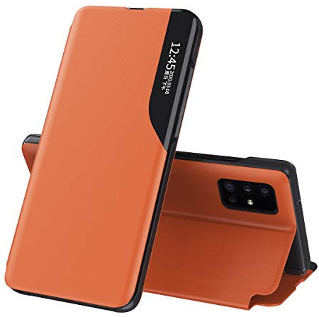 Hülle® Sichtbares Seitenfenster Standfunktion Flip Handyhülle Kompatibel für Xiaomi Poco F3 (Orange)