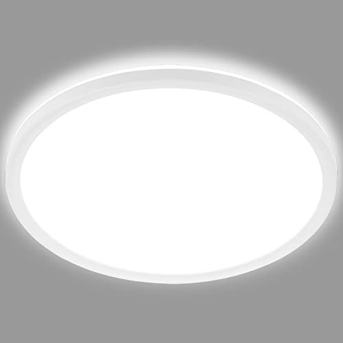BRILONER - LED Deckenlampe mit indirektem Licht, flach, neutralweiße Lichtfarbe, Lampe, Deckenleuchte, Wohnzimmerlampe, LED Panel, Küchenlampe, Deckenbeleuchtung, Flur, 48x3 cm, Weiß