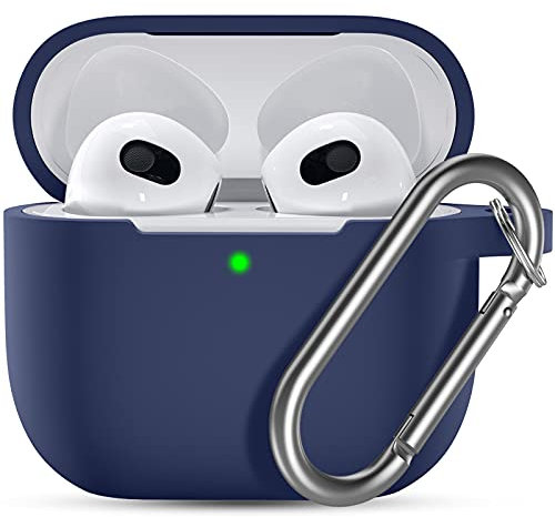 Ouwegaga Funda para Airpods 3, Fundas Protectora de Silicona para AirPods 3 Case, LED Frontal Visible Funda Accesorios Compatible con Apple AirPods 3.ª Generación (2021), con Llavero, Azul