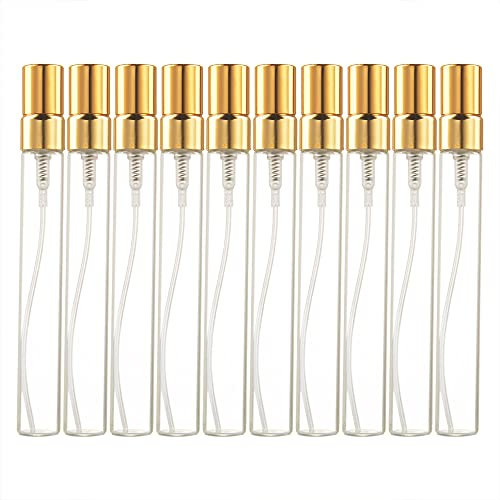 Enslz Lot de 10 flacons vaporisateurs de parfum rechargeables de 10 ml - Mini flacons d'essai en verre fin (doré)