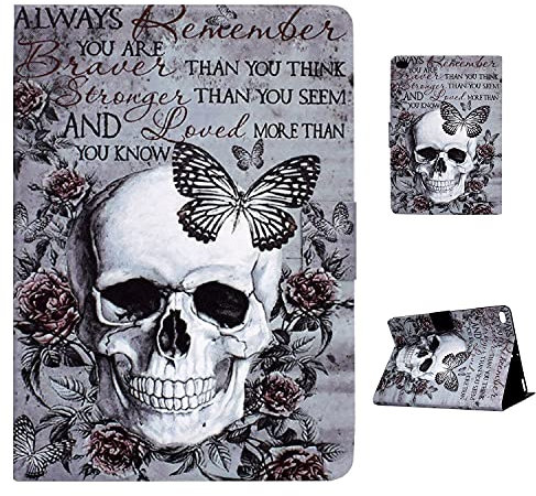 Rosbtib Funda Compatible iPad 9,7 2018/2017,iPad 6. Generation/ 5. Generation Funda Carcasa PU Cuero Smart Case Cover Protectora Carcasa con Stand,Auto-Sueño/Estela (Cráneo)