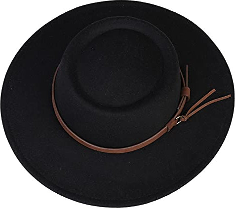 JK Home Damen Kappe mit breiter Krempe, konkave Oberseite, Filzglocke, Derby, Bowler, Bootshut, Vintage-Gürtelschnalle, Porkpie Fedora Kirche Jazz Trilby Wollmütze, B: Schwarz, Einheitsgröße