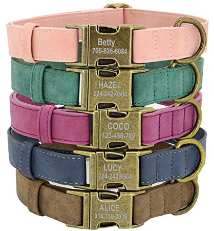 PET ARTIST Leder Hundehalsband personalisiert,gerolltes Leder Hundehalsband mit Namensschild,verstellbare und weich gepolsterte Hundehalsbänder für mittlere,kleine,große Hunde,Rosa,M