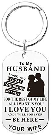 Ayoiow Keychains for Boyfriend and Girlfriend, Rectangle Engraving to My Husband... I Love You Mens Keychain Drive Safe Silver
