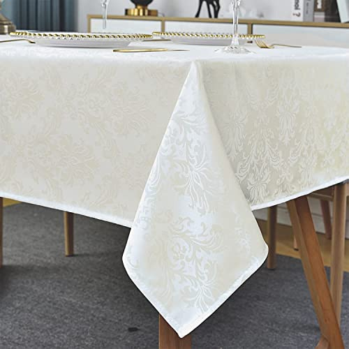 Rechteckige Tischdecke - 132 x 182 cm Beige Damast Tischdecke Jacquard Design Auslaufsicher Knitterfrei Wasserdicht Weich Polyester Länglich Tischdecke für Küche Party Tischplatte